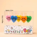 Set of 5 colorful heart candles with smiley faces for birthday party cake decoration - Colorful Heart Smile Face Light Color / 5 Pcs Set / Colorful
