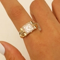 Luxury gold watch-style square ring with sparkling crystals and adjustable band - Gold White Inlaid Rhinestone Square Face (X295)