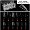 Size chart for clear seamless long artificial nails with 12 sizes from 0 to 11 - Long Stiletto Transparent Style (H094-5)