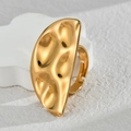 Modern minimalist golden metal ring with irregular textured surface in abstract style - Irregular Hammered Surface Style (R757)