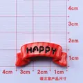 Red resin ribbon bow DIY accessory with HAPPY text for Christmas crafts, 3.2cm size - HAPPY