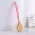Brosse de bain double face rose à long manche avec poils doux et éponge filet - 2-en-1 (Poils + Boule de Bain) / Rose
