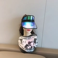 Colorful PVC sun visor hat with aurora lens and grey snowflake patterned neck gaiter - Pink Holographic Black Edge