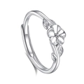 Anello a fiore in argento con petali e foglie, design a fascia aperta regolabile - Aperto Regolabile / Stile Donna