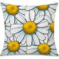 Linen square pillowcase with hand-painted white daisies on a light blue background - 45x45cm Pillow Cover / Blue Background White Daisy-1 (24ym005-1)