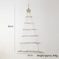 Minimalist wooden Christmas tree wall hanging with rustic star and hemp rope 80x55cm - Dry Branch Model