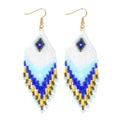 Handgefertigte Boho-Perlenohrringe mit Quasten in Blau, Gelb und Weiß geometrisch - Blau Gelb Weiß Braun