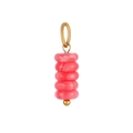 Close-up of pink natural stone pendant with five beads and a gold metal loop hook - Marble Red (ZP44827B12)