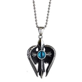 Collana a croce vintage in acciaio inossidabile con ali d'angelo e pietra occhio di gatto - Occhio Blu (Senza Catena)