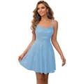 Sparkly light blue sequin mini party dress with thin straps and an A-line silhouette - US size 2 / Bottoms / Light Blue
