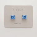 Square blue zircon earrings in 925 sterling silver with a bright princess cut finish - 925 Silver / Deep Sea Blue