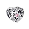 S925 Silber Herzanhänger mit rosa MOM Edelstein und funkelndem Zirkonia Besatz - Hohlraum MOM Pink Herz Anhänger (04)