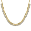 Elegant gold double-layered olive leaf necklace with sparkling white diamonds for women - Double Row Tennis Chain Style (DY190678)