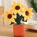 Muñeca de peluche de tres girasoles en maceta tejida naranja con caras sonrientes - Naranja