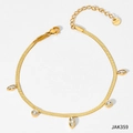 Bracelet de cheville serpent doré en acier inoxydable avec charms en zircone et fermoir - Or Avec Zircon Blanc (JAK359)
