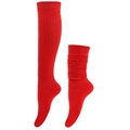 Detailed knit texture of red cotton slouch socks shown in both extended and stacked styles - Red