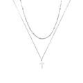 Double-layer stainless steel necklace featuring silver cross pendant and beaded twist chain - Double-layer Steel
