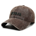 Casquette baseball marron foncé délavée avec broderie 3D verte NY&JA et écusson - Réglable / Café