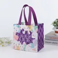 Reusable purple non-woven Easter gift bag with white bunny and colorful eggs pattern - CBD08-Horizontal