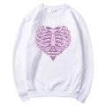 Weißer Fleece-Hoodie mit rosa Rippenbogen-Herz-Druck und praktischem Kordelzug am Hals - S / Weiß (Rosa Herzrippen)