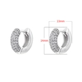 Detail view of 14mm silver huggie earrings with cubic zirconia pave setting and dimensions - VE1458 (12mmx13mm) / White Gold