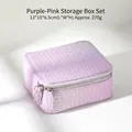 Lila-rosa Schmuckschatulle mit Webstruktur, Leder-Reißverschluss-Etui 13x15x6,5cm - Fliederfarbenes Set