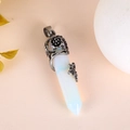 Natural white crystal hexagonal pillar necklace with vintage rose energy stone pendant - Opalite