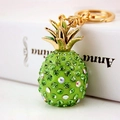 Sparkling green pineapple keychain with crystals and gold-tone metal hook for bags - Single OPP Bag / Light Green