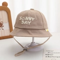 Cute light khaki baby bucket hat with Sunny Day embroidery and adjustable chin strap - 8 Months-3 Years (46-50cm) / 27 Khaki (Smile Face)
