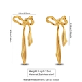 Golden stainless steel ribbon bow dangling earrings with polished finish and elegant design - Long Ribbon Drop (FYD6058EH)