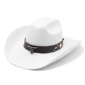 Witte wollen cowboyhoed met bronzen stierenkop en verfijnd geborduurd bloemendesign - M (56-59cm) / Wit