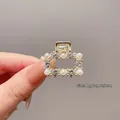Golden 2.5cm pearl claw clip with rhinestones for high ponytail fixation - 6# Square Pearl With Rhinestones (2.5cm)