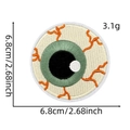 Halloween eyeball embroidery patch with orange bloodshot veins and dimensions shown - 16# Eyeball