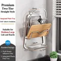 Silver stainless steel wall-mounted kitchen rack for lids and boards, 24.5cm height - Straight 2-Tier (With Drip Tray) / Stainless Steel Original