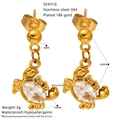 Golden titanium steel crab earrings with zircons and product dimensions on white background - Crab Style (SE931G)