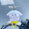 Cute white bunny bike handlebar ornament with silver propeller and yellow strap - 2353B Rabbit Propeller Ornament
