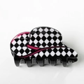 Checkered black and white claw clip with vibrant rose pink curved line design - Black & White Checkerboard