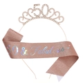 Rose gold 50th birthday set with crystal tiara and 50 & Fabulous glitter sash - One Size / 50th (Glitter) / Rose Gold / AB Color