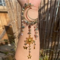 Golden moon and sun suncatcher with natural crystal stones and butterfly charms - India Agate