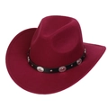 Detail of burgundy felt cowboy hat with a black leather band and silver metal studs - M (56-58cm) / Wine Red (166-D)