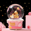 Capybara musical crystal ball globe with duck and pink base, glowing home decor piece - 515-Pink