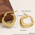 Golden heart-shaped stainless steel huggie earrings with snakeskin texture design - Heart Snake Pattern EE12-2