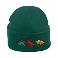 Dark green knitted beanie hat with colorful dinosaur embroidery in minimalist hip-hop style - Cartoon Dinosaur Embroidery / Green