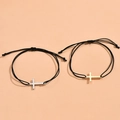 Pulseras minimalistas de pareja con dije de cruz en oro y plata y cuerda encerada - 1 Pareja (Cruz de Oro y Plata)