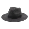 Cappello Panama classico in paglia intrecciata nera per uomo e donna con nastro - Stile Nastro / Nero