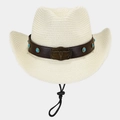 Détail de l'emblème de tête de bétail et clous turquoise sur un chapeau de cow-boy - Ivoire