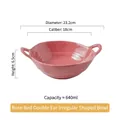 Bol de cerámica rosa con asas, borde ondulado, capacidad de 640ml para sopa o ensalada - Rosa Rojo