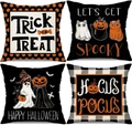 Halloween throw pillow covers set of four in linen featuring spooky festive patterns - Halloween Series 4-Piece Set-30