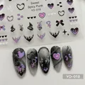 Detail of YO-018 nail stickers featuring punk style purple hearts and silver flames - YO-018 Punk