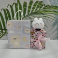 Smart rabbit night light alarm clock in pink and white with a cute bear gift bag - Shy Rabbit (Pink) + Bear Bag + Cupid Wrap